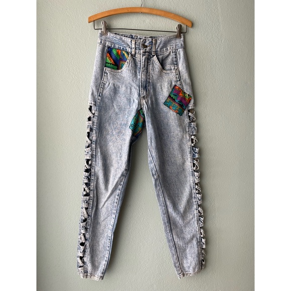 Watch LA | Vintage 80s 90s Curvy Acid-Washed Patchwork Cut-Out Skinny Jeans - Picture 6 of 17